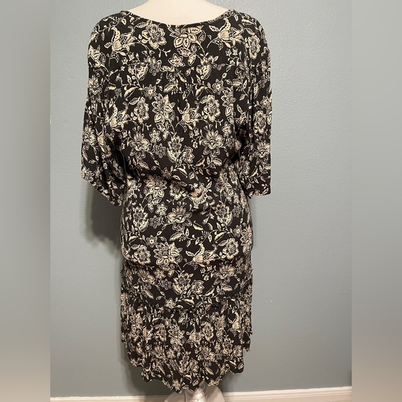 Faherty Chocolate Brown Floral Dress Orinda Crepe Ruffle Boho XL - No Tie - Picture 6 of 12